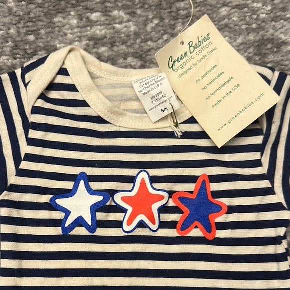 NWT Green Babies navy Striped Onesie and Bib Set with red white & blue Stars 6m - Picture 3 of 4
